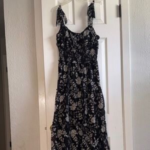 Black Floral Tie-Shoulder Maxi Dress